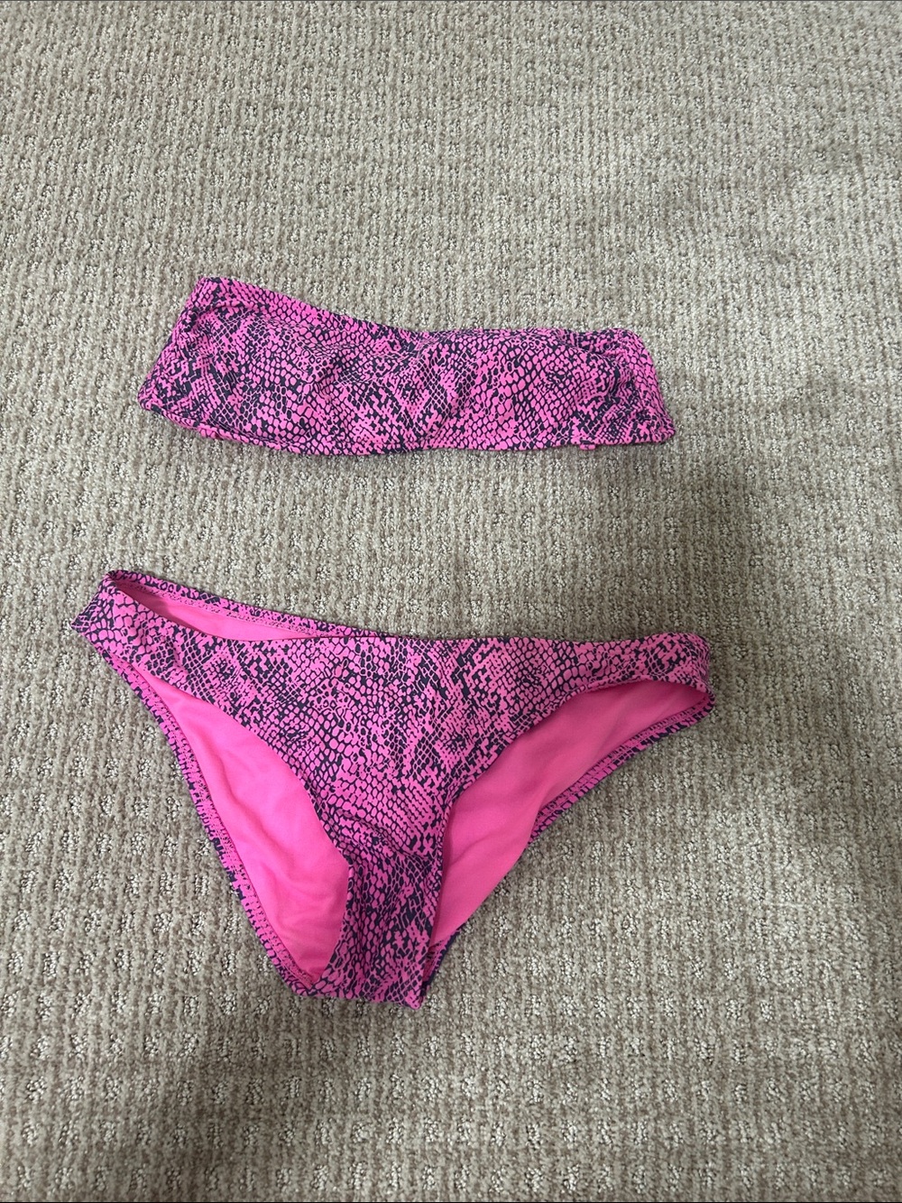Xhilaration Hot Pink Snake Print Bandeau Bikini
